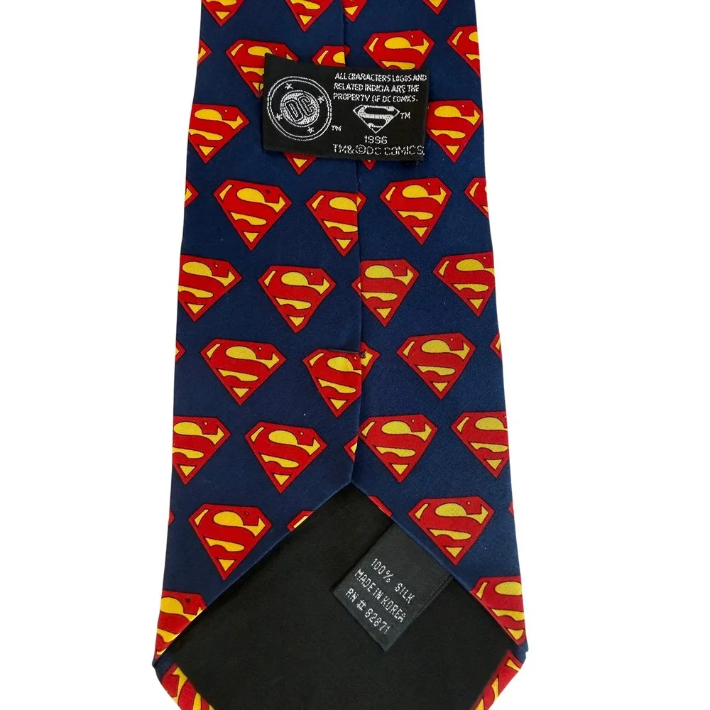 DC Comics Superman Necktie Mens OS Navy Blue  Vintage 1996 Silk Logo